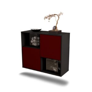 Sideboard Modesto | hängend | Korpus Anthrazit | Front in Bordeaux | 92x79x35cm (BxHxT)
