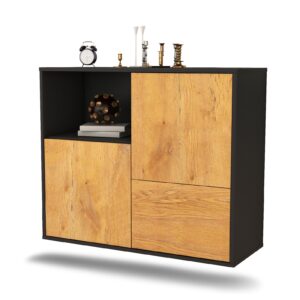 Sideboard Boise | hängend | Korpus Anthrazit | Front in Eiche Holz Optik | 92x79x35cm (BxHxT)