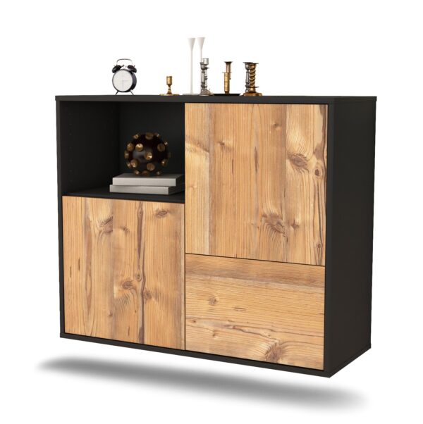 Sideboard Boise | hängend | Korpus Anthrazit | Front in Pinie Holz Optik | 92x79x35cm (BxHxT)