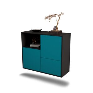 Sideboard Boise | hängend | Korpus Anthrazit | Front in Türkis | 92x79x35cm (BxHxT)