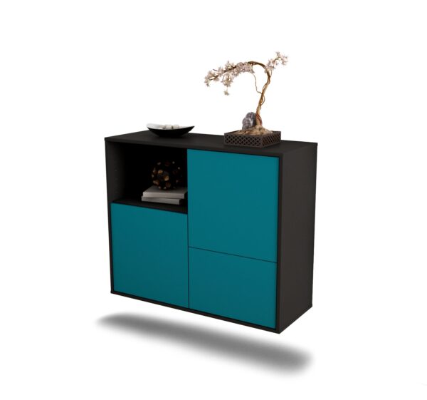 Sideboard Boise | hängend | Korpus Anthrazit | Front in Türkis | 92x79x35cm (BxHxT)
