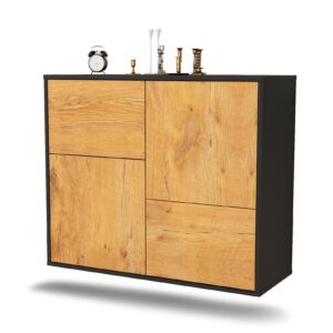Sideboard Fremont | hängend | Korpus Anthrazit | Front in Eiche Holz Optik | 92x79x35cm (BxHxT)