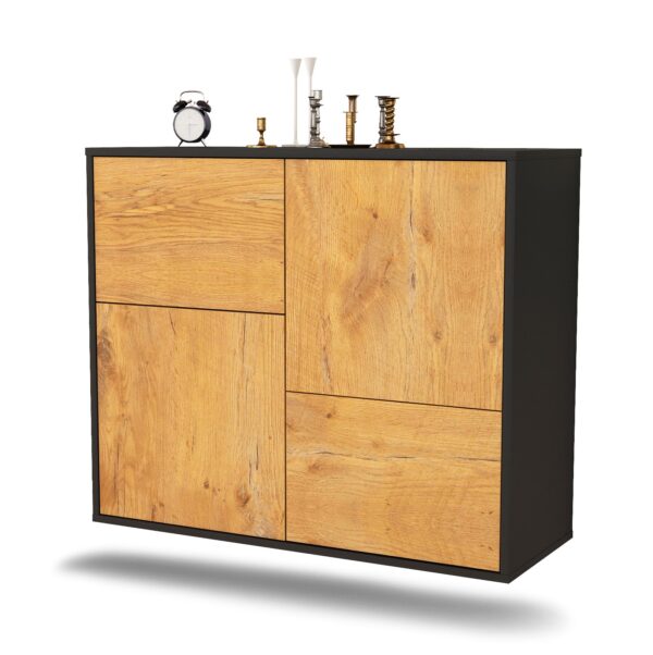 Sideboard Fremont | hängend | Korpus Anthrazit | Front in Eiche Holz Optik | 92x79x35cm (BxHxT)