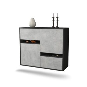 Sideboard Irvine | hängend | Korpus Anthrazit | Front in Beton Optik | 92x79x35cm (BxHxT)