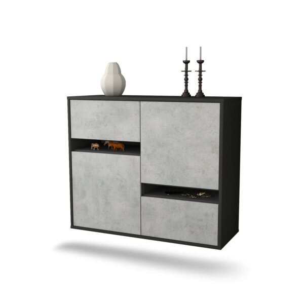 Sideboard Irvine | hängend | Korpus Anthrazit | Front in Beton Optik | 92x79x35cm (BxHxT)