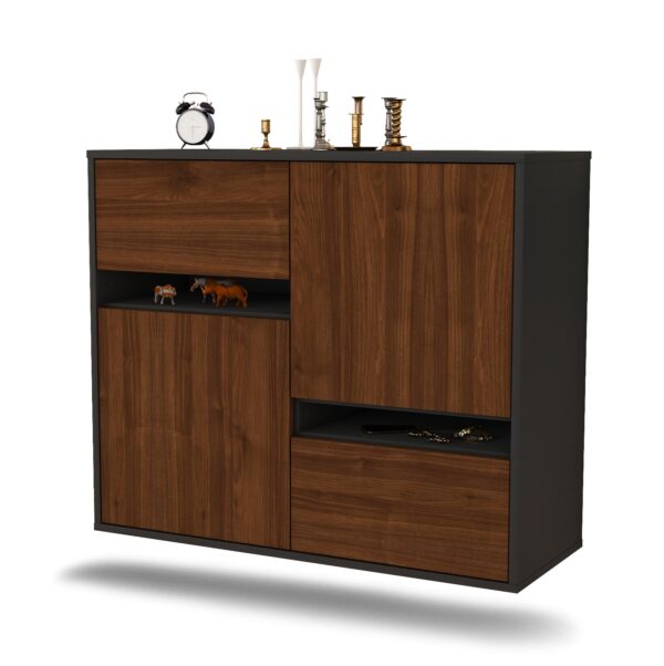 Sideboard Irvine | hängend | Korpus Anthrazit | Front in Walnuss Holz Optik | 92x79x35cm (BxHxT)