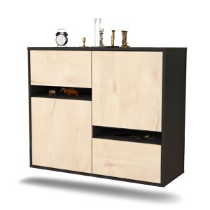 Sideboard Irvine | hängend | Korpus Anthrazit | Front in Zeder Holz Optik | 92x79x35cm (BxHxT)