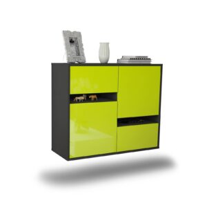 Sideboard Irvine | hängend | Korpus Anthrazit | Front in Hochglanz Grün | 92x79x35cm (BxHxT)