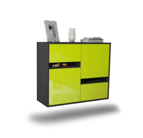 Sideboard Irvine | hängend | Korpus Anthrazit | Front in Hochglanz Grün | 92x79x35cm (BxHxT)