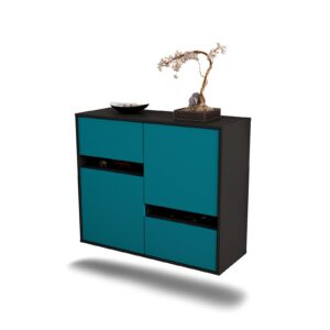 Sideboard Irvine | hängend | Korpus Anthrazit | Front in Türkis | 92x79x35cm (BxHxT)
