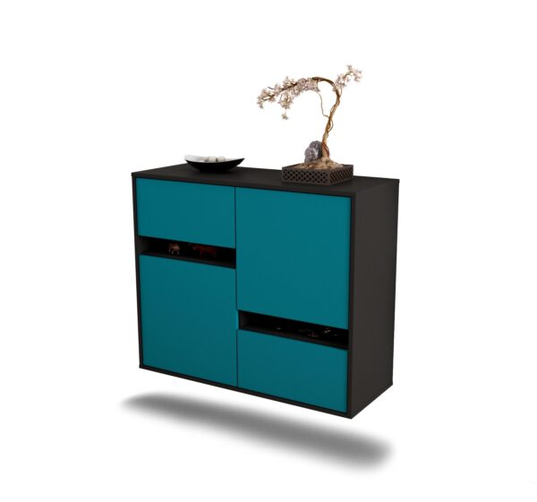 Sideboard Irvine | hängend | Korpus Anthrazit | Front in Türkis | 92x79x35cm (BxHxT)
