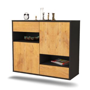 Sideboard Spokane | hängend | Korpus Anthrazit | Front in Eiche Holz Optik | 92x79x35cm (BxHxT)