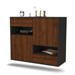 Sideboard Spokane | hängend | Korpus Anthrazit | Front in Walnuss Holz Optik | 92x79x35cm (BxHxT)