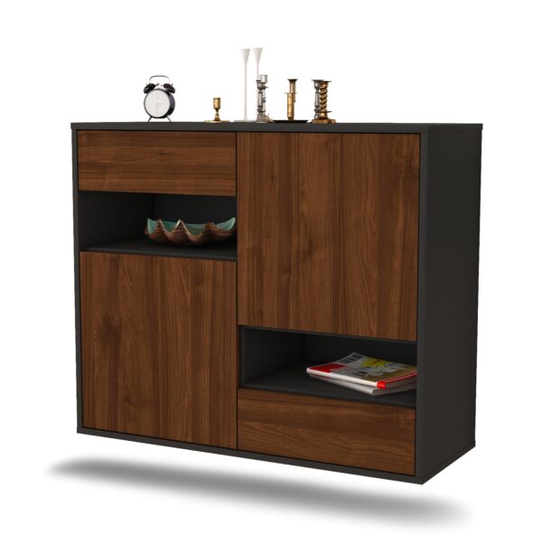 Sideboard Spokane | hängend | Korpus Anthrazit | Front in Walnuss Holz Optik | 92x79x35cm (BxHxT)