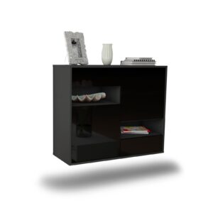 Sideboard Spokane | hängend | Korpus Anthrazit | Front in Hochglanz Schwarz | 92x79x35cm (BxHxT)