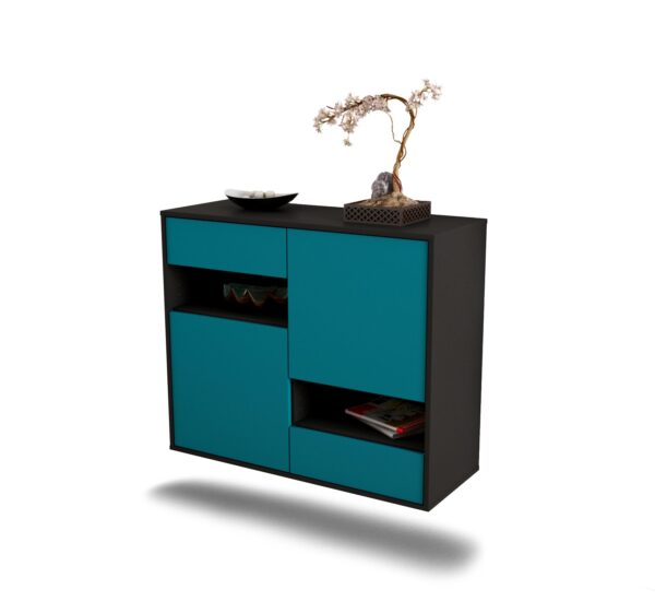 Sideboard Spokane | hängend | Korpus Anthrazit | Front in Türkis | 92x79x35cm (BxHxT)