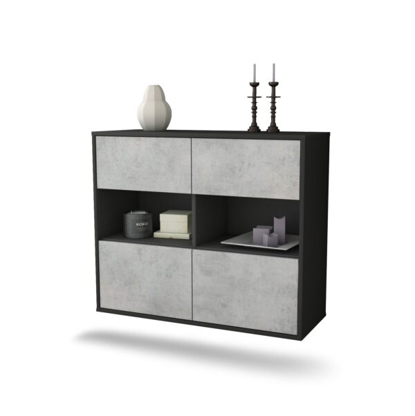 Sideboard Richmond | hängend | Korpus Anthrazit | Front in Beton Optik | 92x79x35cm (BxHxT)
