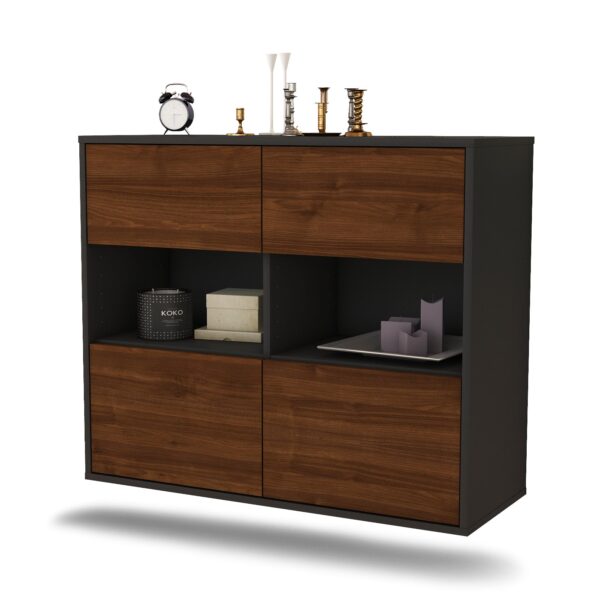 Sideboard Richmond | hängend | Korpus Anthrazit | Front in Walnuss Holz Optik | 92x79x35cm (BxHxT)