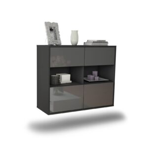 Sideboard Richmond | hängend | Korpus Anthrazit | Front in Hochglanz Grau | 92x79x35cm (BxHxT)