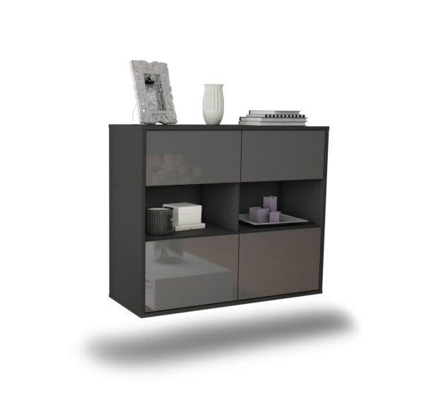 Sideboard Richmond | hängend | Korpus Anthrazit | Front in Hochglanz Grau | 92x79x35cm (BxHxT)