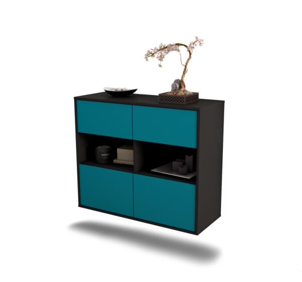 Sideboard Richmond | hängend | Korpus Anthrazit | Front in Türkis | 92x79x35cm (BxHxT)