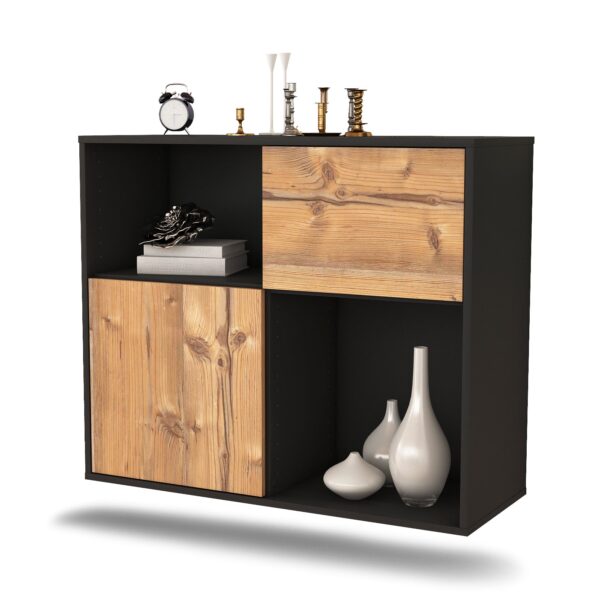 Sideboard Shreveport | hängend | Korpus Anthrazit | Front in Pinie Holz Optik | 92x79x35cm (BxHxT)