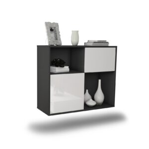 Sideboard Shreveport | hängend | Korpus Anthrazit | Front in Hochglanz Weiß | 92x79x35cm (BxHxT)