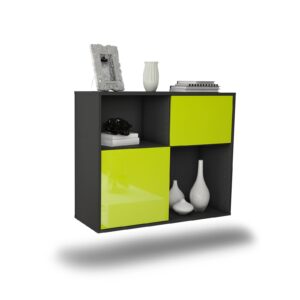 Sideboard Shreveport | hängend | Korpus Anthrazit | Front in Hochglanz Grün | 92x79x35cm (BxHxT)