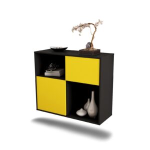 Sideboard Shreveport | hängend | Korpus Anthrazit | Front in Gelb | 92x79x35cm (BxHxT)