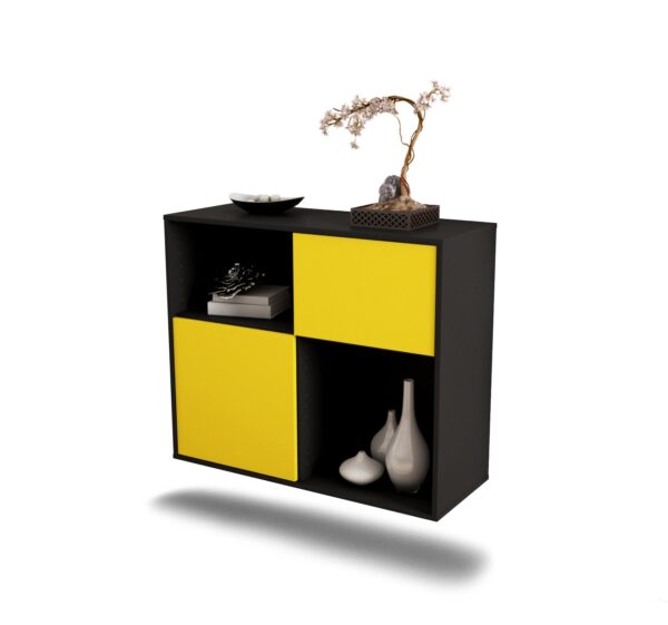 Sideboard Shreveport | hängend | Korpus Anthrazit | Front in Gelb | 92x79x35cm (BxHxT)