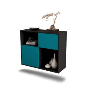 Sideboard Shreveport | hängend | Korpus Anthrazit | Front in Türkis | 92x79x35cm (BxHxT)