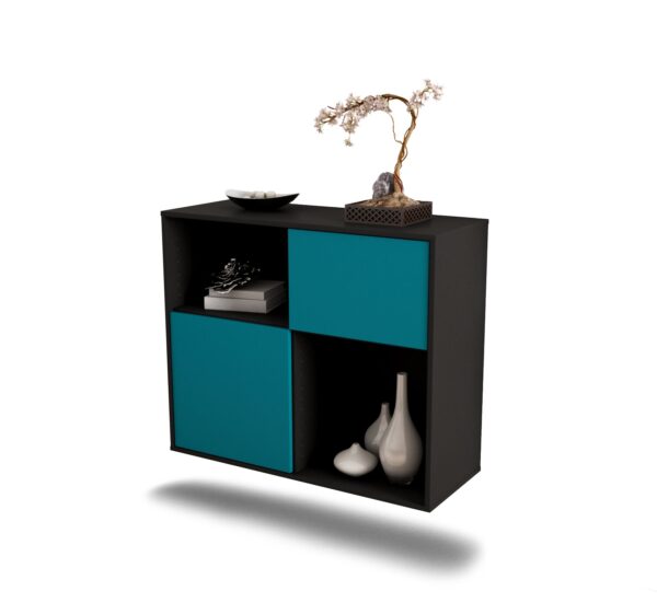 Sideboard Shreveport | hängend | Korpus Anthrazit | Front in Türkis | 92x79x35cm (BxHxT)