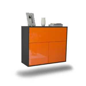 Sideboard Irving | hängend | Korpus Anthrazit | Front in Hochglanz Orange | 92x79x35cm (BxHxT)