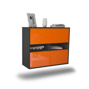 Sideboard San Bernardino | hängend | Korpus Anthrazit | Front in Hochglanz Orange | 92x79x35cm (BxHxT)