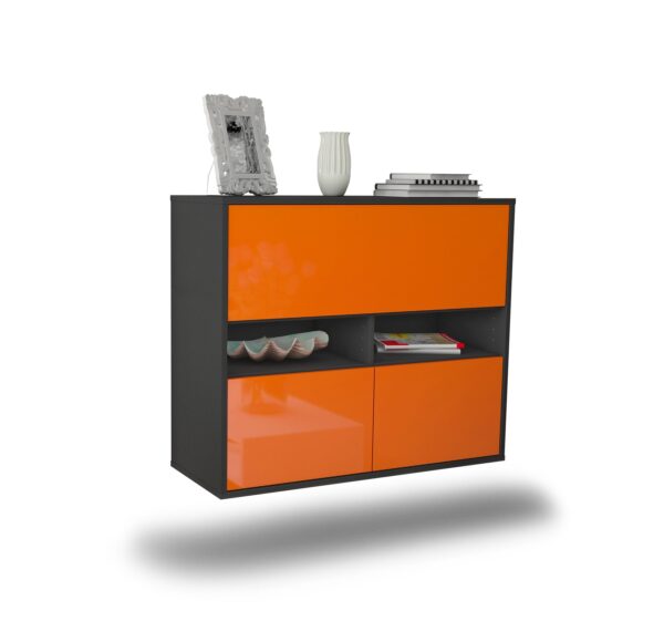 Sideboard San Bernardino | hängend | Korpus Anthrazit | Front in Hochglanz Orange | 92x79x35cm (BxHxT)