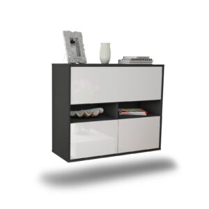 Sideboard San Bernardino | hängend | Korpus Anthrazit | Front in Hochglanz Weiß | 92x79x35cm (BxHxT)
