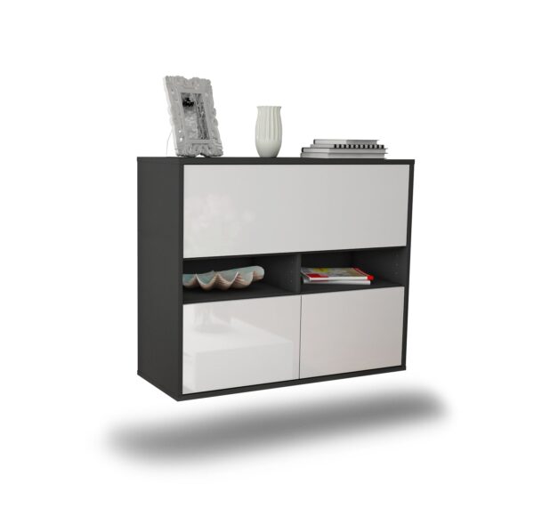 Sideboard San Bernardino | hängend | Korpus Anthrazit | Front in Hochglanz Weiß | 92x79x35cm (BxHxT)