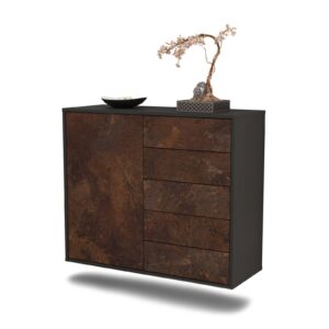 Sideboard Yonkers | hängend | Korpus Anthrazit | Front in Rost Optik | 92x79x35cm (BxHxT)