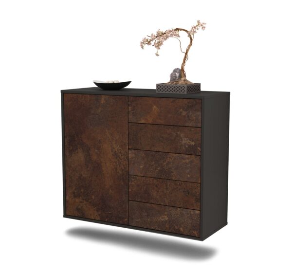 Sideboard Yonkers | hängend | Korpus Anthrazit | Front in Rost Optik | 92x79x35cm (BxHxT)