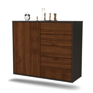 Sideboard Yonkers | hängend | Korpus Anthrazit | Front in Walnuss Holz Optik | 92x79x35cm (BxHxT)