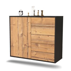 Sideboard Yonkers | hängend | Korpus Anthrazit | Front in Pinie Holz Optik | 92x79x35cm (BxHxT)
