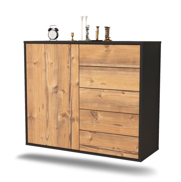 Sideboard Yonkers | hängend | Korpus Anthrazit | Front in Pinie Holz Optik | 92x79x35cm (BxHxT)