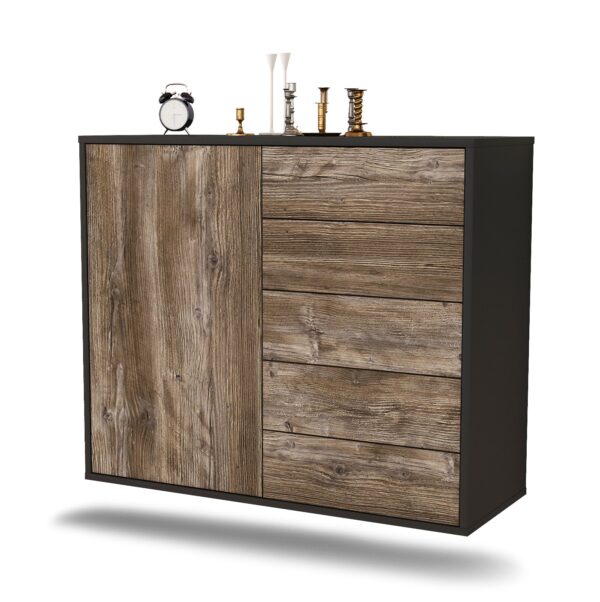 Sideboard Yonkers | hängend | Korpus Anthrazit | Front in Treibholz Holz Optik | 92x79x35cm (BxHxT)