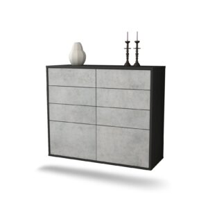Sideboard Des Moines | hängend | Korpus Anthrazit | Front in Beton Optik | 92x79x35cm (BxHxT)