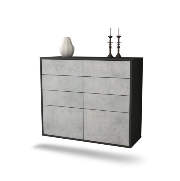 Sideboard Des Moines | hängend | Korpus Anthrazit | Front in Beton Optik | 92x79x35cm (BxHxT)