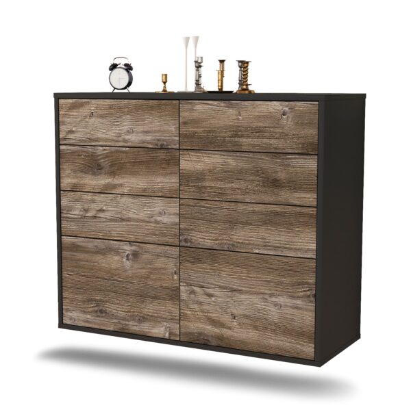 Sideboard Des Moines | hängend | Korpus Anthrazit | Front in Treibholz Holz Optik | 92x79x35cm (BxHxT)