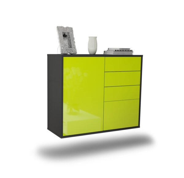 Sideboard Tacoma | hängend | Korpus Anthrazit | Front in Hochglanz Grün | 92x79x35cm (BxHxT)
