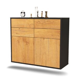 Sideboard Grand Rapids | hängend | Korpus Anthrazit | Front in Eiche Holz Optik | 92x79x35cm (BxHxT)