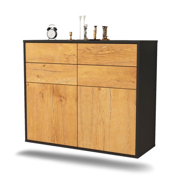Sideboard Grand Rapids | hängend | Korpus Anthrazit | Front in Eiche Holz Optik | 92x79x35cm (BxHxT)