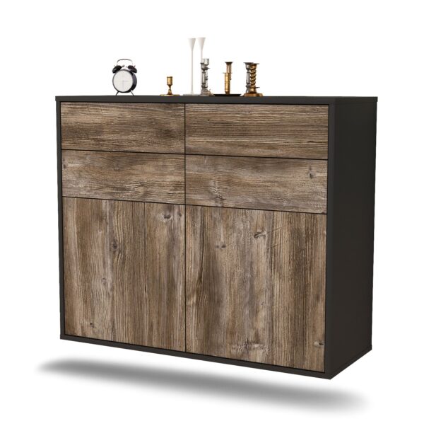 Sideboard Grand Rapids | hängend | Korpus Anthrazit | Front in Treibholz Holz Optik | 92x79x35cm (BxHxT)